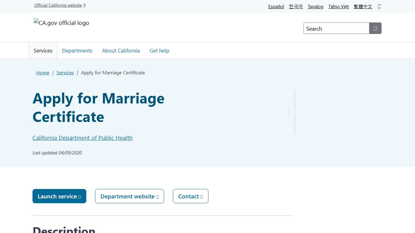 Apply for Marriage Certificate CA.gov
